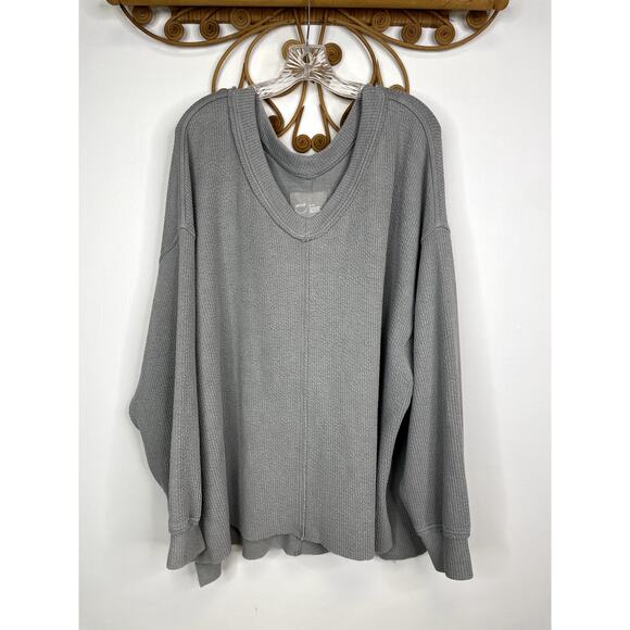 Aerie V-Neck Oversized Pullover Sweater textured knit Gray XL - Picture 2 of 6